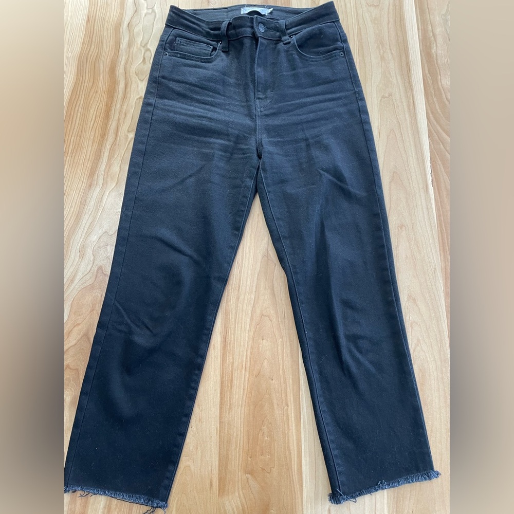 Carly Jeans Los Angeles Chrissy Classic Vintage High Rise Raw Hem Black Sz 26